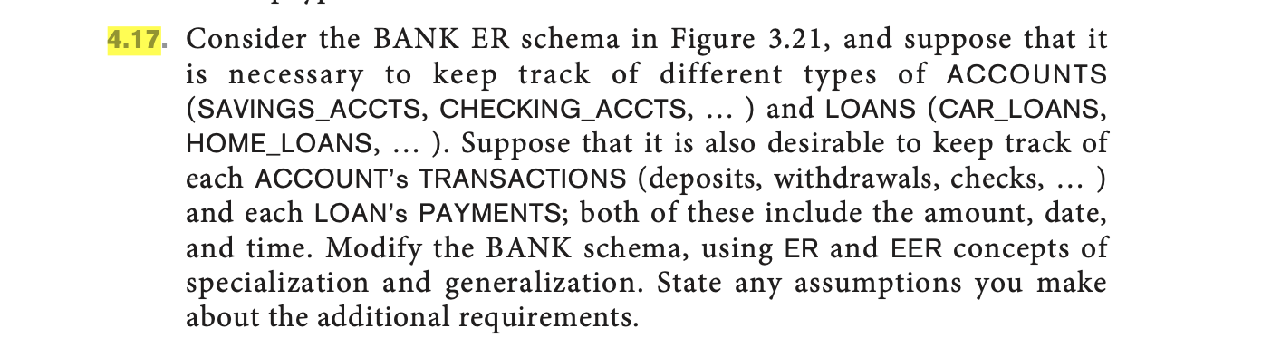 Solved 4 17 Consider The Bank Er Schema In Figure 3 21 And