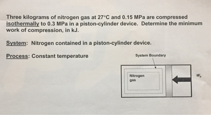 Solved Three kilograms of nitrogen gas at 27°C and 0.15 MPa | Chegg.com