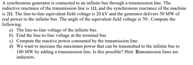 Solved A synchronous generator is connected to an infinite | Chegg.com
