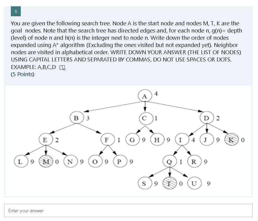 Solved 6 You are given the following search tree. Node A is | Chegg.com