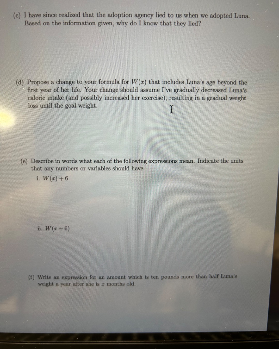 Solved 9. (22 points) Suppose that we adopted Luna, our dog, | Chegg.com