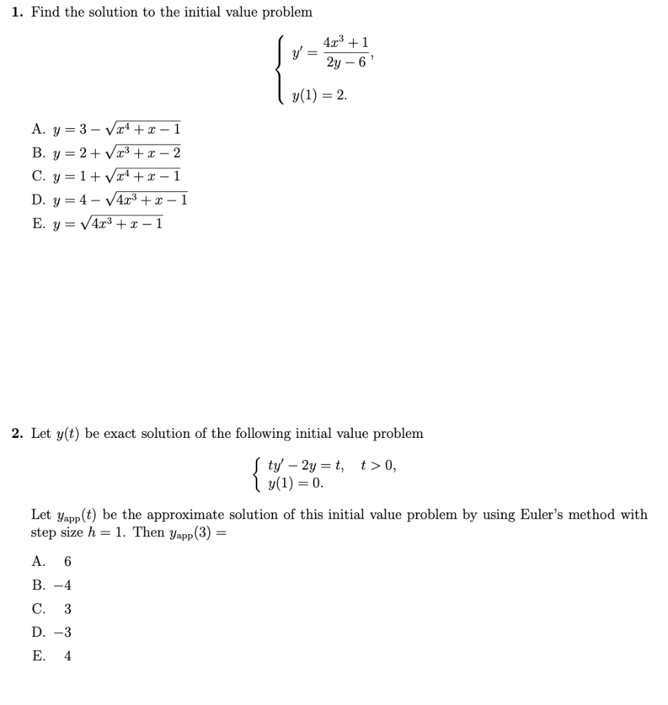 Solved 1. Find the solution to the initial value problem 2. | Chegg.com