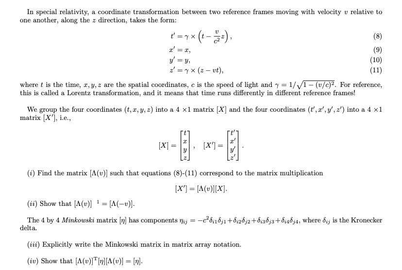 In special relativity, a coordinate transformation | Chegg.com