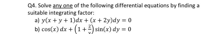 Solved Q4. Solve any one of the following differential | Chegg.com