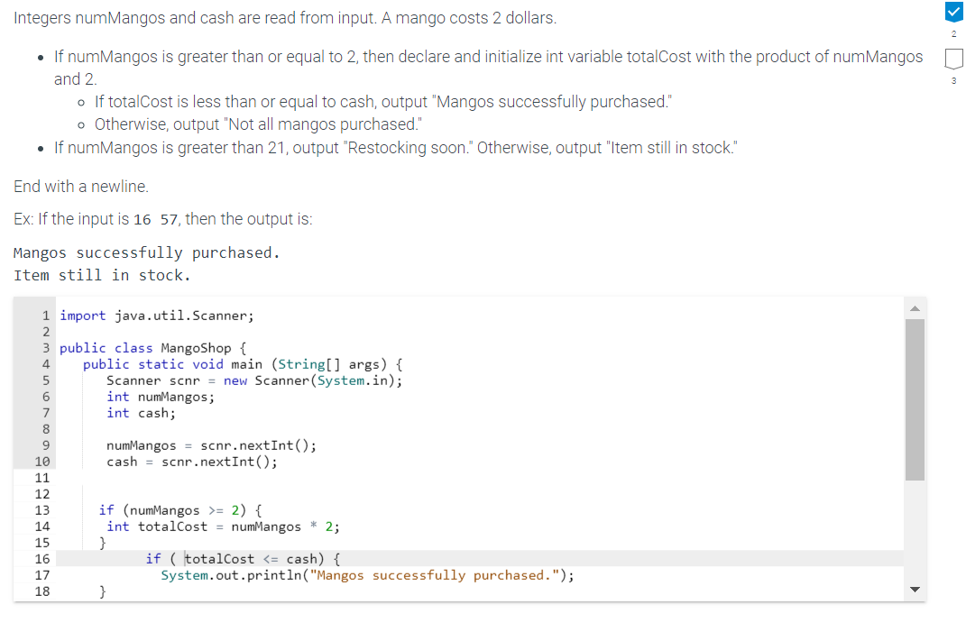 Solved Integers numMangos and cash are read from input. A | Chegg.com