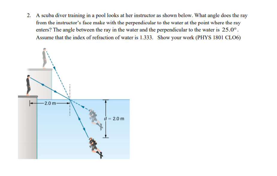 Solved 2. A scuba diver training in a pool looks at her | Chegg.com