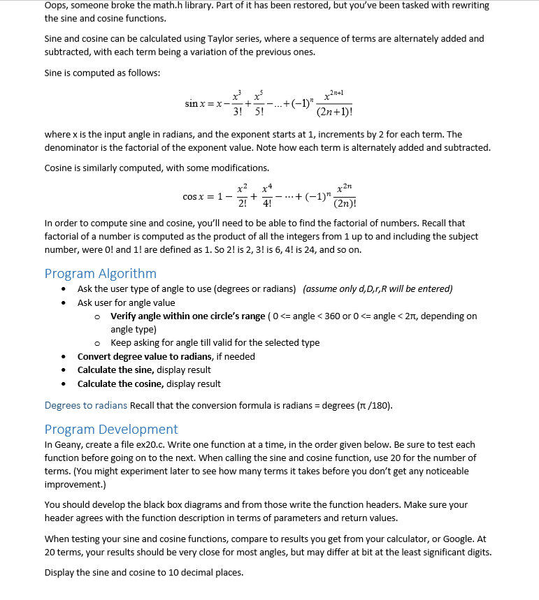 Oops, someone broke the math.h library. Part of it | Chegg.com