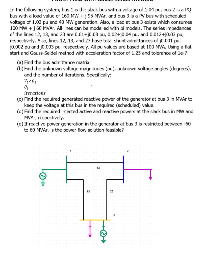 In the following system, bus 1 is the slack bus with | Chegg.com