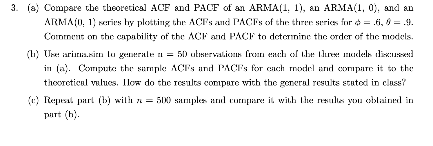 3. (a) Compare the theoretical ACF and PACF of an | Chegg.com