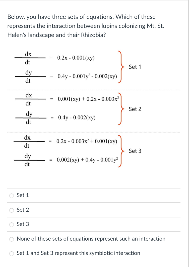 Solved Below, You Have Three Sets Of Equations. Which Of | Chegg.com