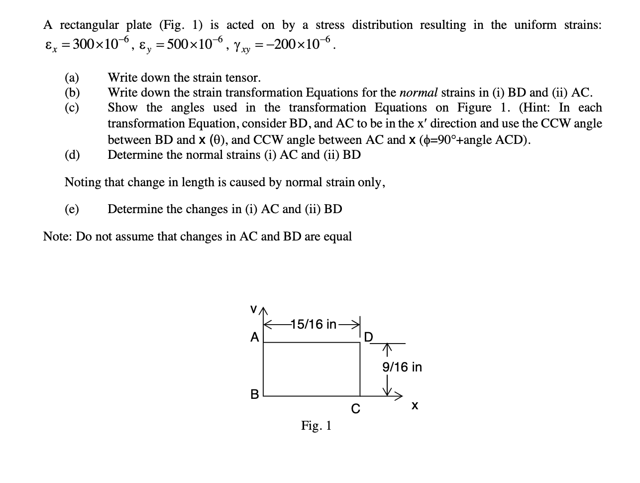 Solved A rectangular plate (Fig. 1) is acted on by a stress | Chegg.com