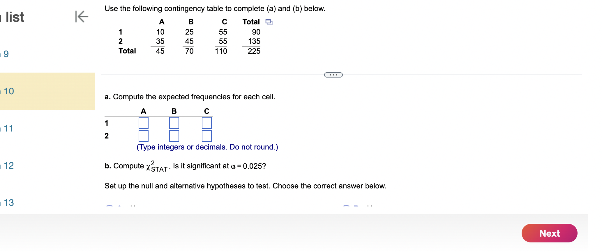 Solved Use The Following Contingency Table To Complete (a) | Chegg.com