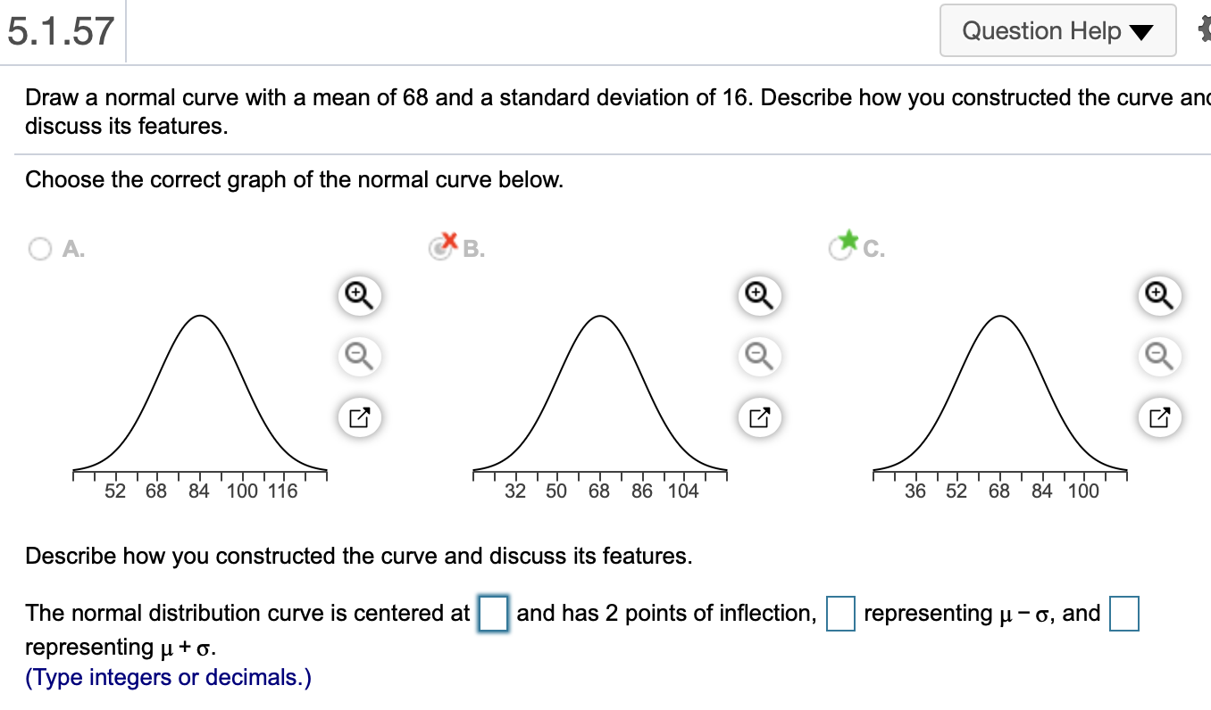Solved 5.1.57 Question Help Draw a normal curve with a mean | Chegg.com