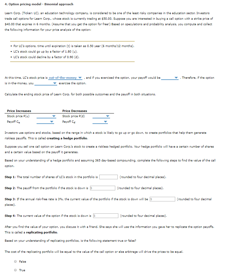 4. Option pricing model - Binomial approach Learn | Chegg.com