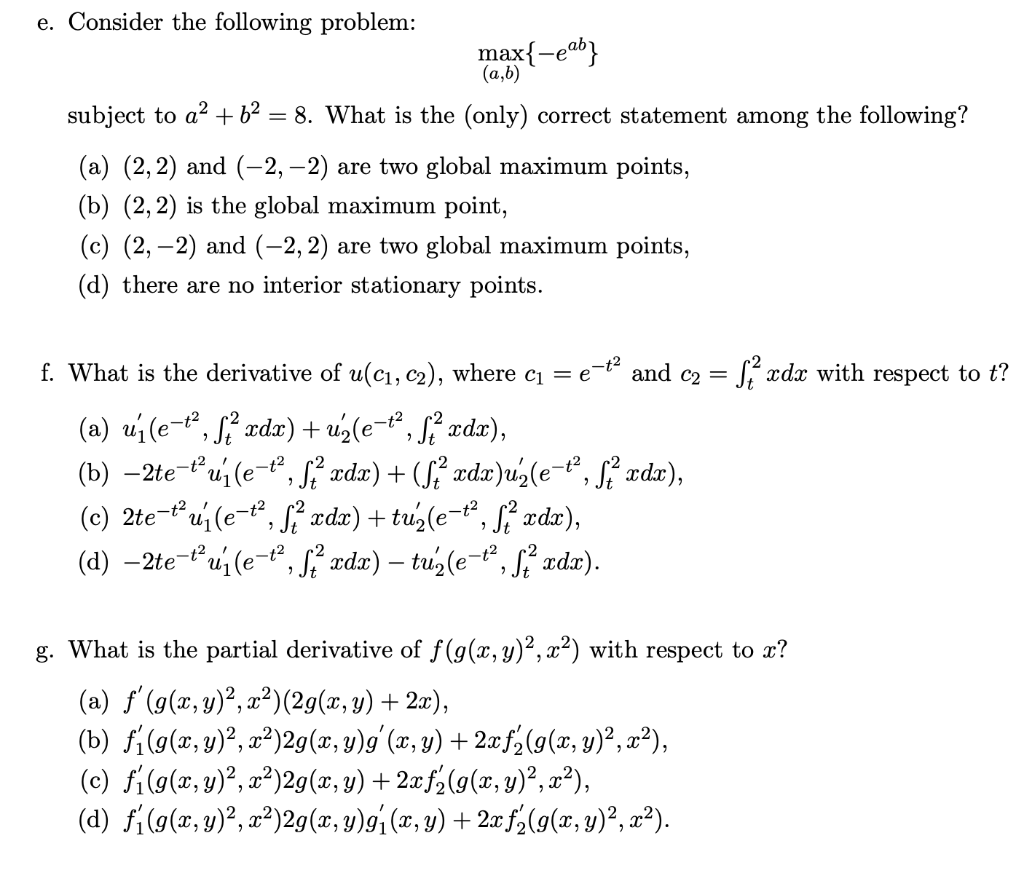 Solved E Consider The Following Problem Max Eab A B Chegg Com