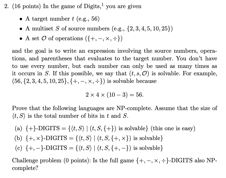 Solved (16 points) In the game of Digits, 1 you are given - | Chegg.com