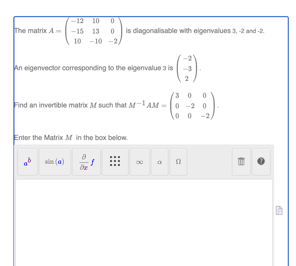 Solved The matrix A=⎝⎛−12−15101013−1000−2⎠⎞ is | Chegg.com