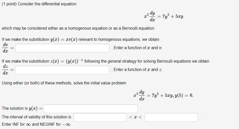 Solved (1 point) Consider the differential equation dy dr = | Chegg.com