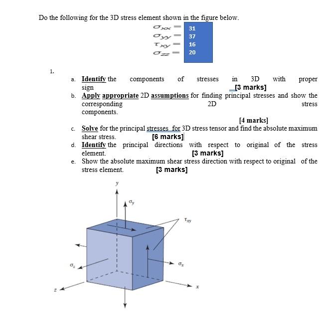 Solved Do the following for the 3D stress element shown in | Chegg.com