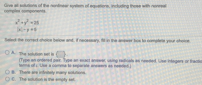 Solved Give all solutions of the nonlinear system of | Chegg.com
