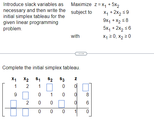 Solved Introduce slack variables as necessary and then write | Chegg.com