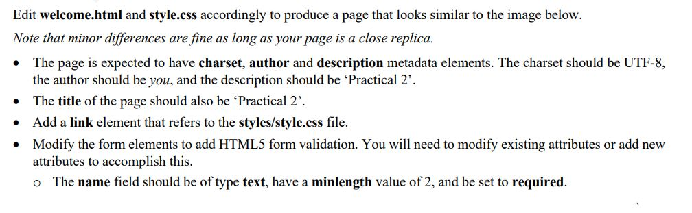 Solved . Edit welcome.html and style.css accordingly to | Chegg.com
