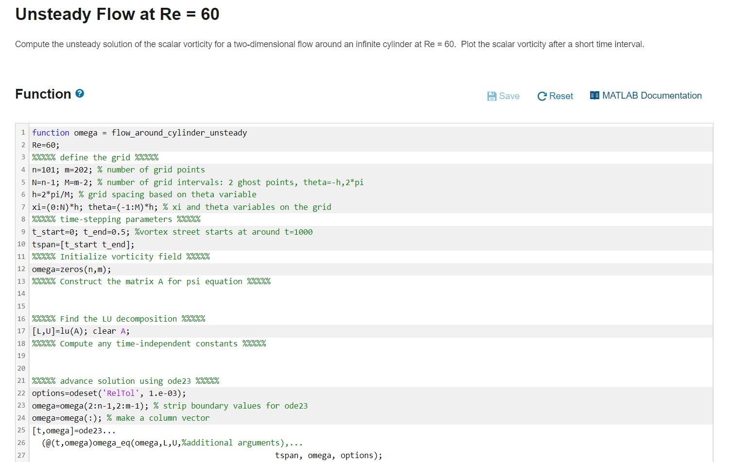 Unsteady Flow at Re=60 Function θCode to call your | Chegg.com