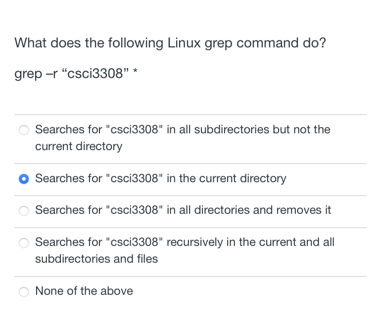 Solved What does the following Linux grep command do? grep | Chegg.com
