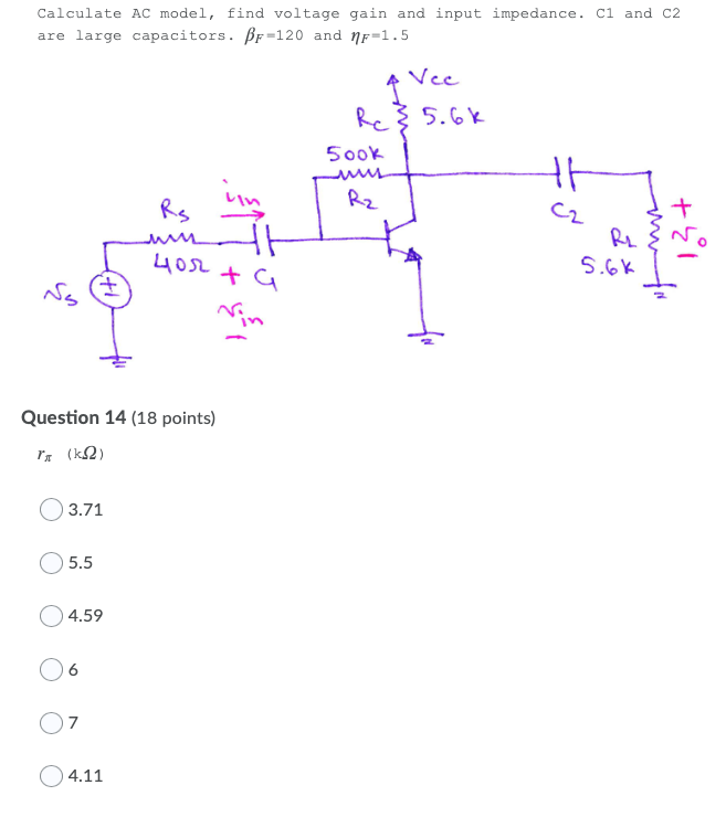 Solved Calculate AC model, find voltage gain and input | Chegg.com