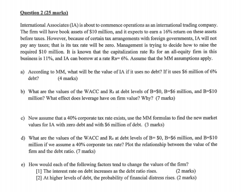 Solved Question 2 (25 marks) International Associates (IA) | Chegg.com