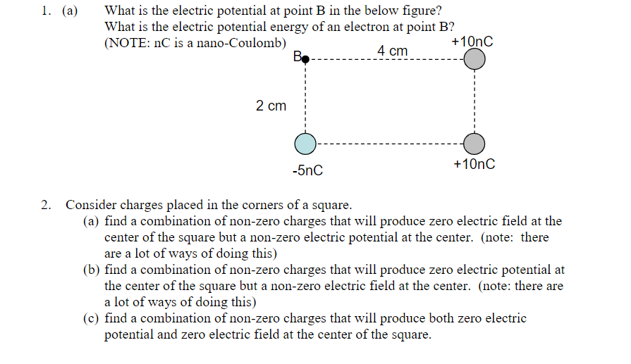 Solved 1. (a) What is the electric potential at point B in | Chegg.com