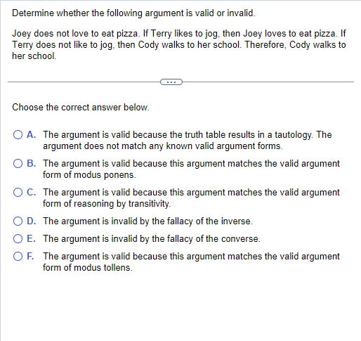 Solved Determine whether the following argument is valid or | Chegg.com
