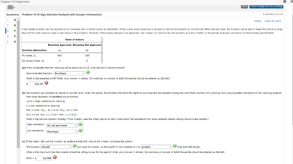 Solved Problem 15-15 Algo (Decision Analysis with Sample | Chegg.com