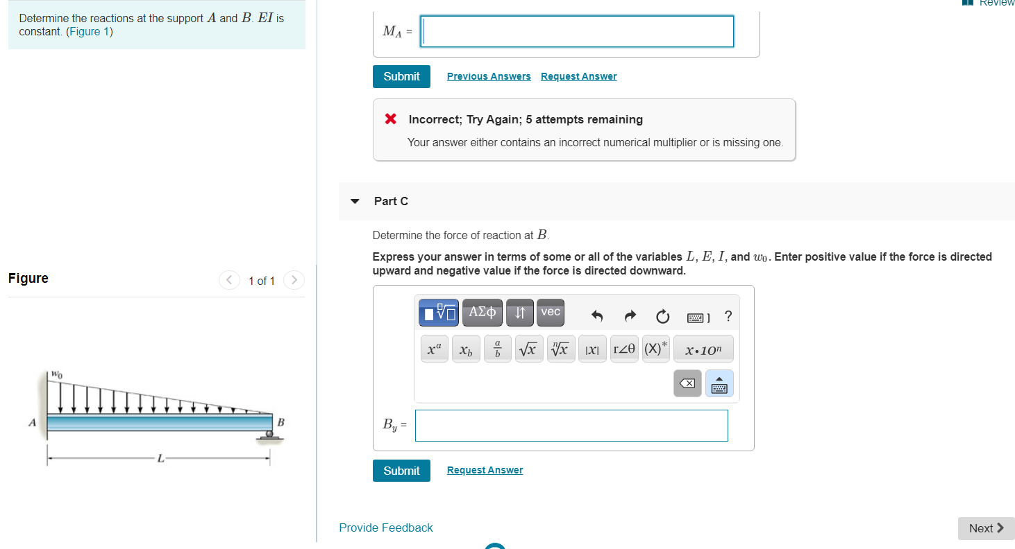 Solved Review Determine the reactions at the support A and | Chegg.com