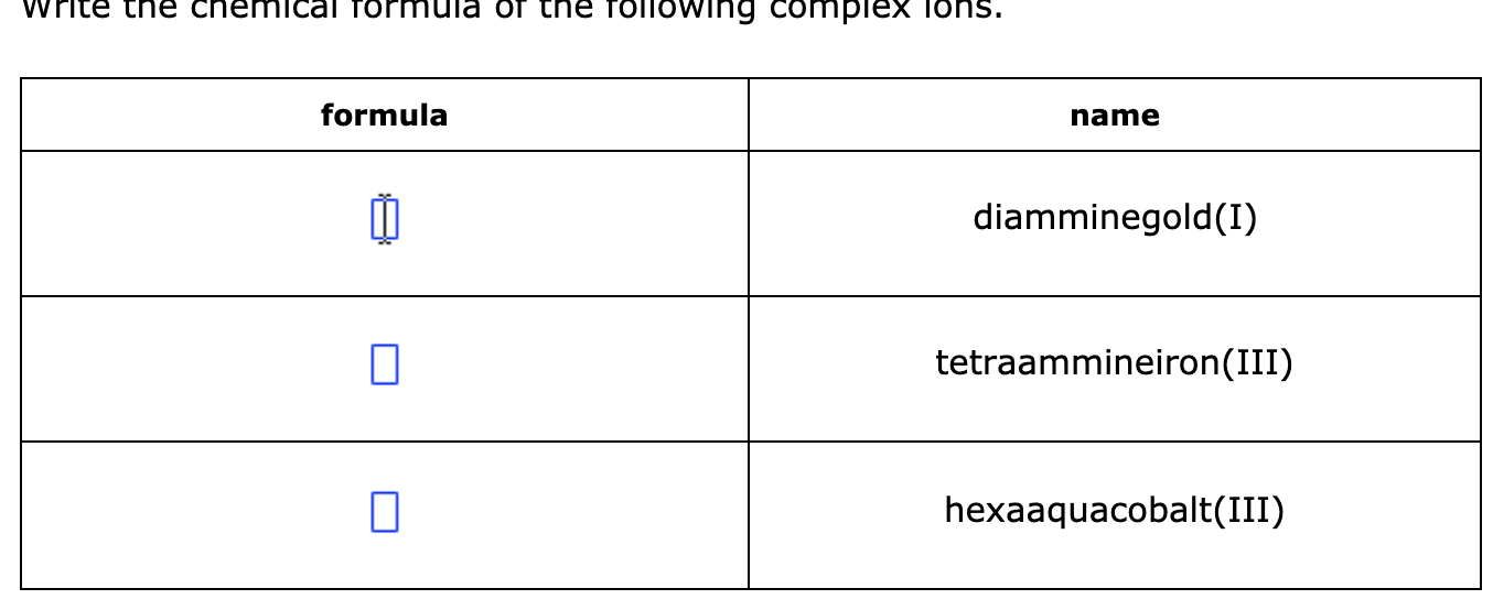 Solved write the chemical formula of the following complex