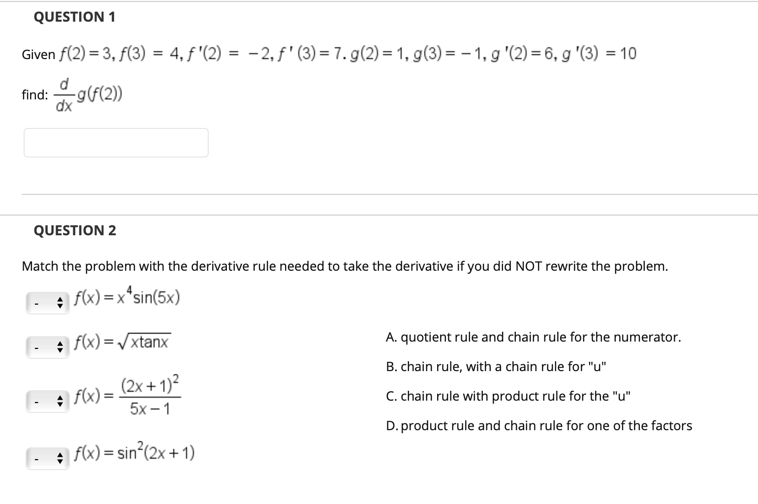 Solved Question 3 Match The Integral With The U Needed Fo Chegg Com