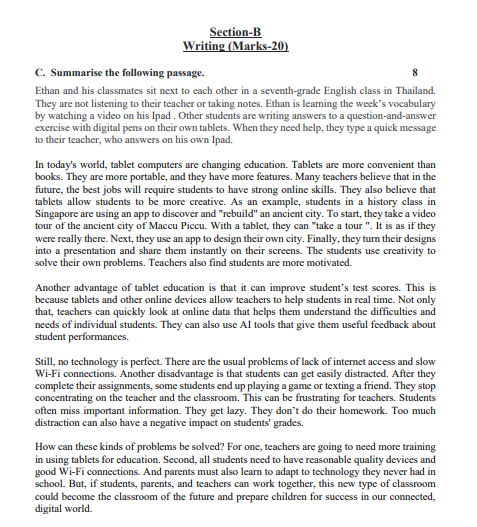 Solved Section-B Writing (Marks-20) C. Summarise the | Chegg.com