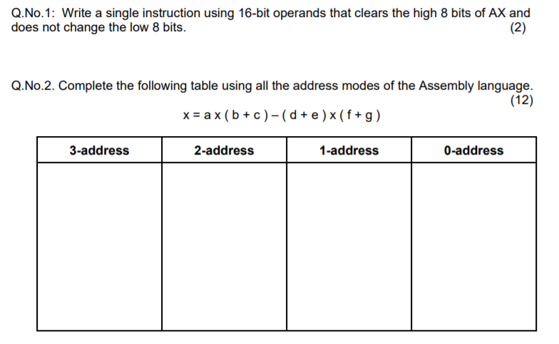 Solved Q.No.1: Write a single instruction using 16-bit | Chegg.com