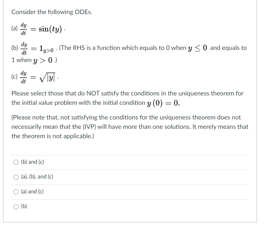 Solved Consider the following ODES. (a) dy dt = sin(ty) dy | Chegg.com