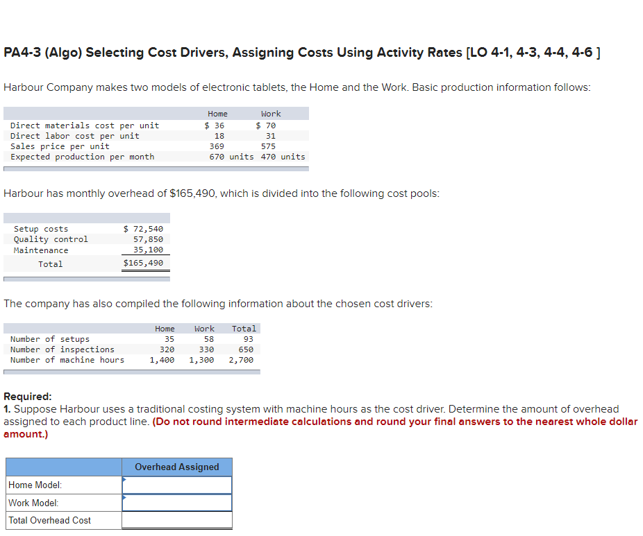 Solved PA4-3 (Algo) Selecting Cost Drivers, Assigning Costs | Chegg.com