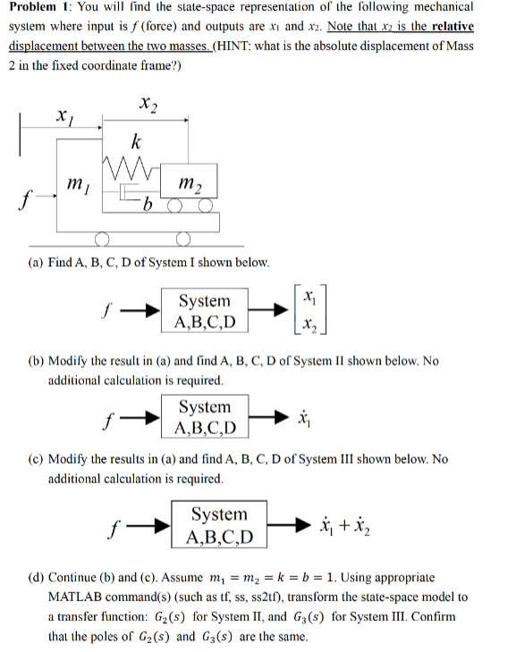 Solved Problem 1: You Will Find The State-space | Chegg.com