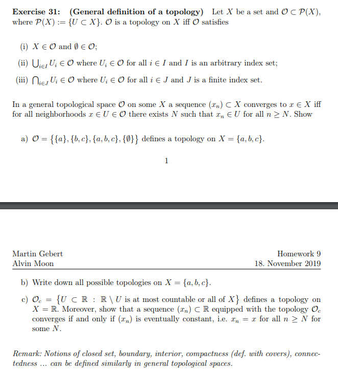 Solved Exercise 31: (General definition of a topology) Let X