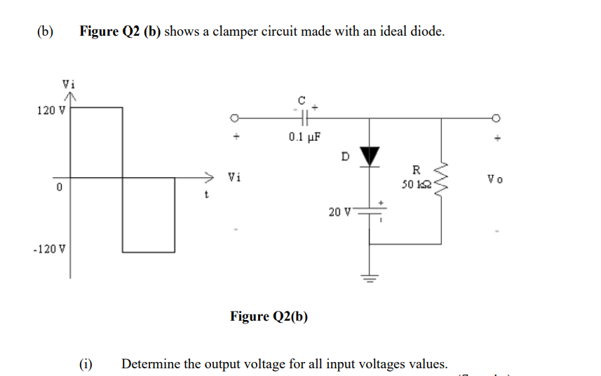 Solved B) Figure Q2 (b) Shows A Clamper Circuit Made With An | Chegg.com