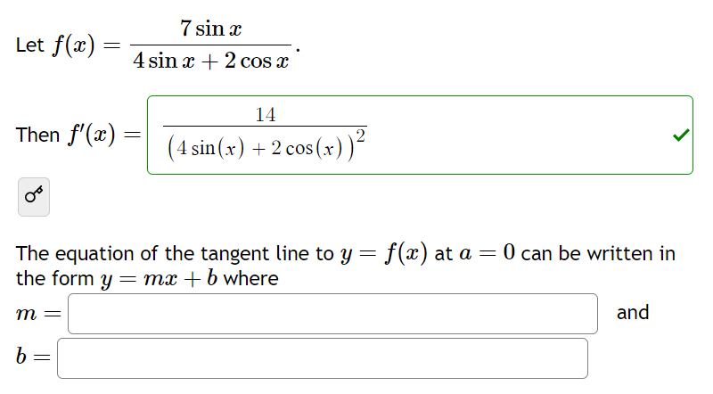 Solved Let F(x)=4sinx+2cosx7sinx The Equation Of The Tangent | Chegg.com