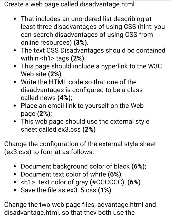Solved Create an external style sheet (call it ex3.css) to | Chegg.com
