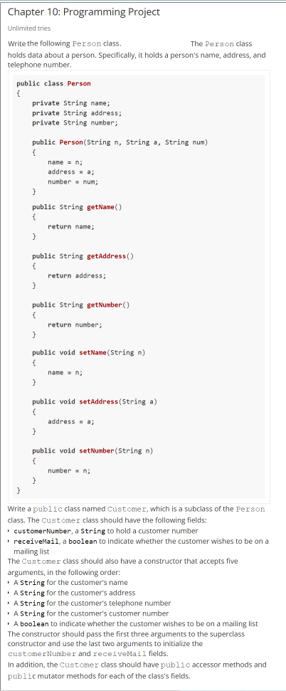 Solved Chapter 10: Programming Project Unlimited tries Write | Chegg.com