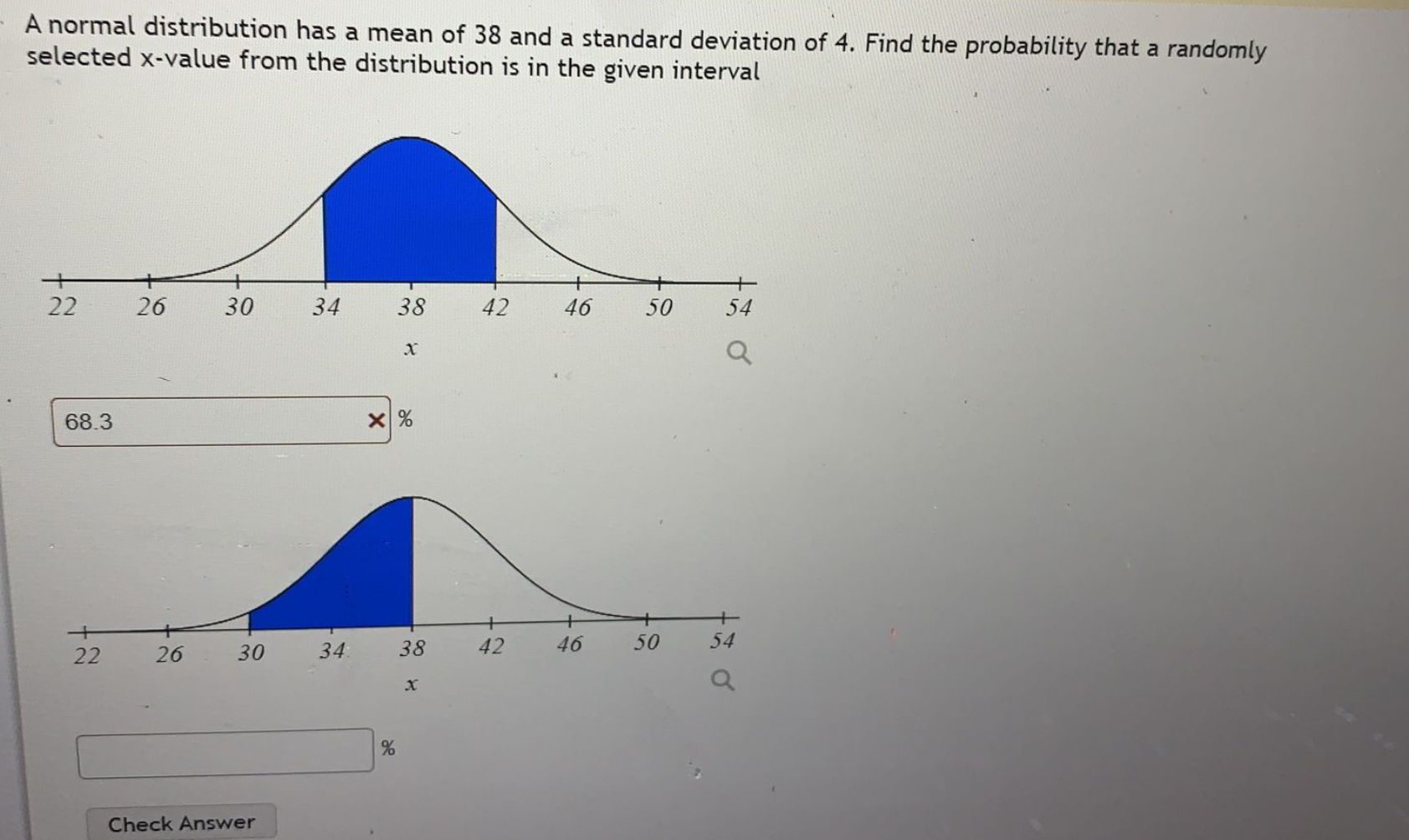 Solved A normal distribution has a mean of 38 and a standard | Chegg.com