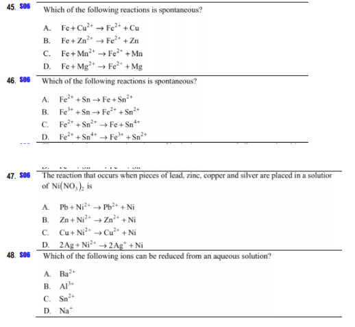 Solved Which of the following reactions is spontaneous? A. | Chegg.com