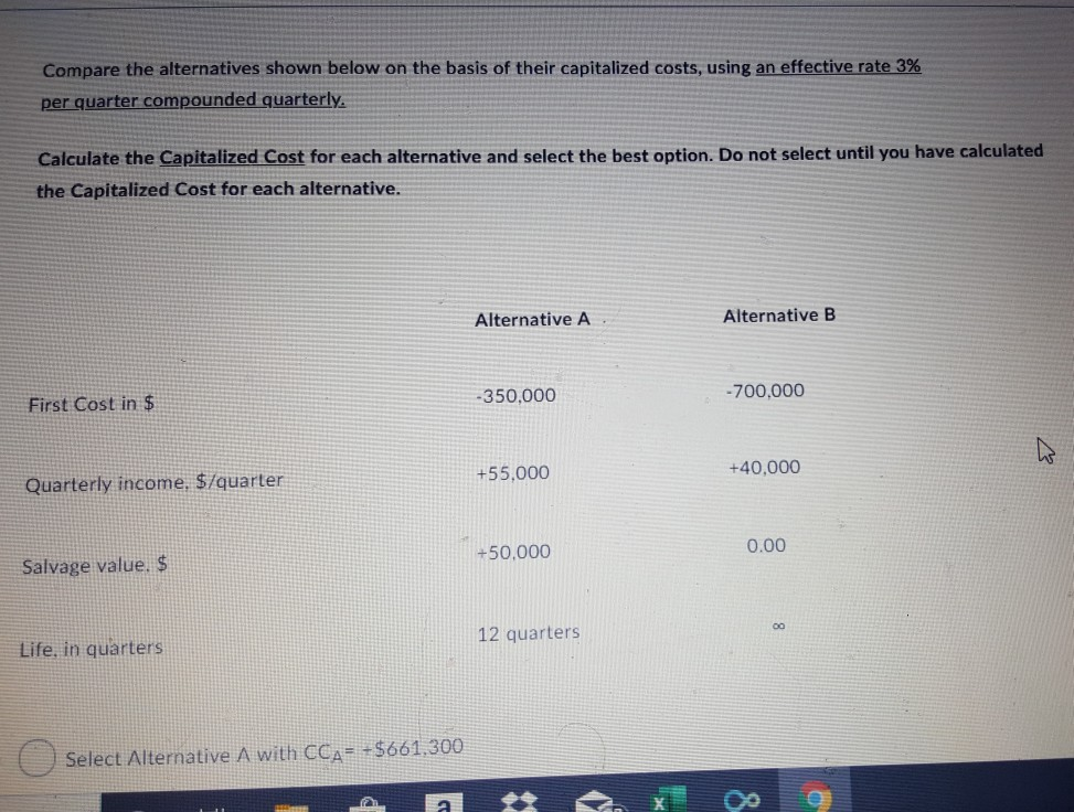 Solved Compare the alternatives shown below on the basis of