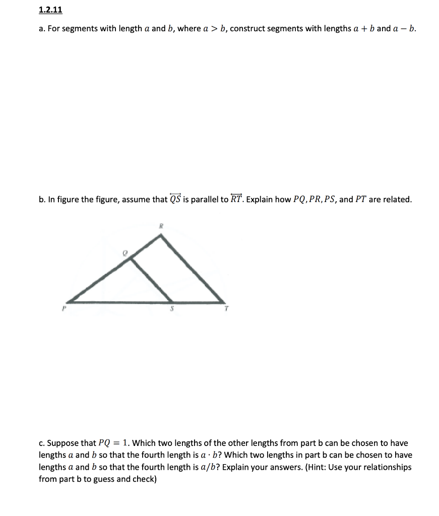 Solved 1.2.11 A. For Segments With Length A And B, Where A > | Chegg.com